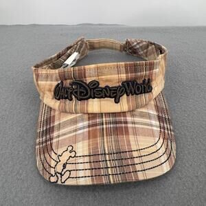 Vintage Disney Walt Disney World Plaid Visor Adjustable Mens Brown Mickey